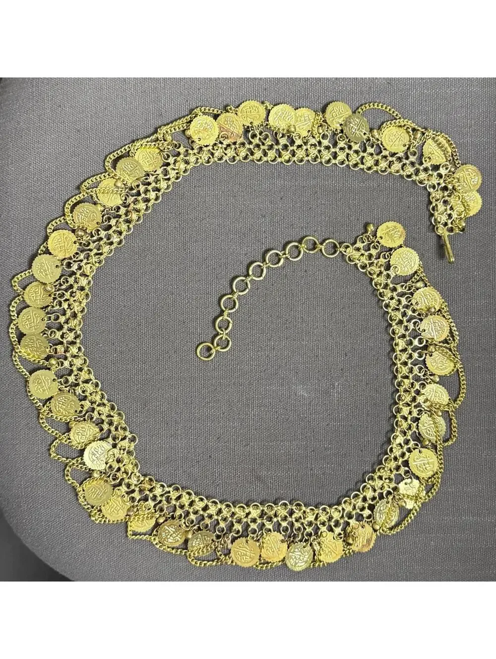 Vintage Gold Chain Belt with Egyptian Coins and Jingle Balls 38
